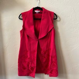 Peter Nygård size 10 tomato red embellished long vest.